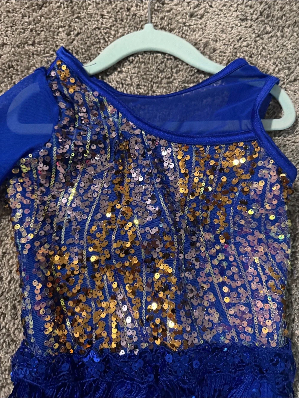 Girls Royal Blue Sequin Fringe Dance Costume